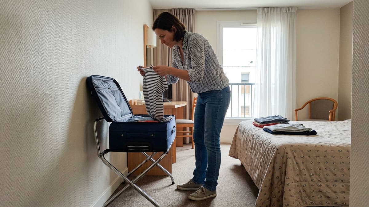 Femme inspectant une valise à son retour de voyage pour prévenir les punaises de lit