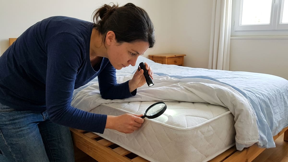 Inspection minutieuse des coutures d un matelas à la recherche de punaises de lit